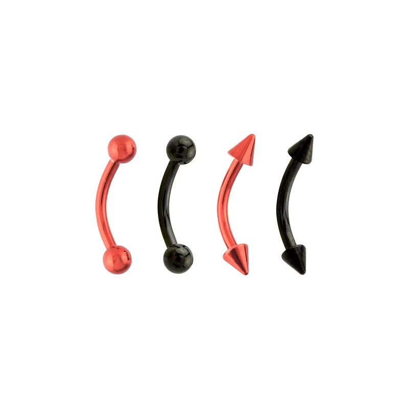 Multi-Pack Black and Red Curved Barbells 4 Pack - 16 Gauge