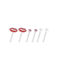 Multi-Pack Kiss Mark and Pearl-Effect Basic Nose Pins 6 Pack - 20 Gauge