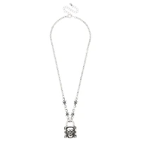 Barbed Wire Skull Lock Pendant Necklace