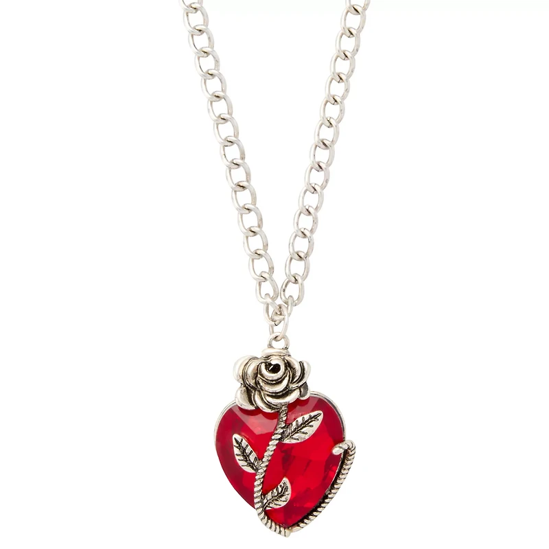 Red Heart and Rose Pendant Necklace