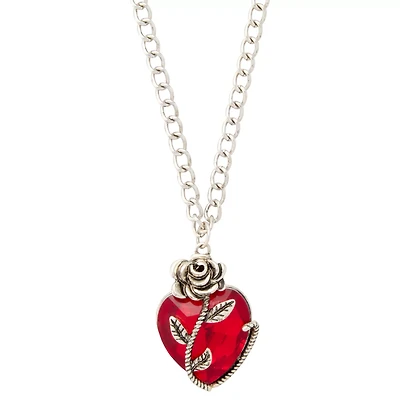 Red Heart and Rose Pendant Necklace