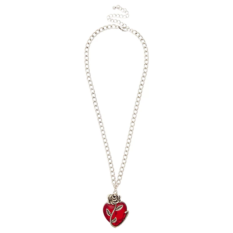 Red Heart and Rose Pendant Necklace