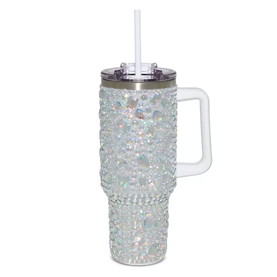 Bedazzled Gemstone Travel Tumbler with Straw - 40 oz.