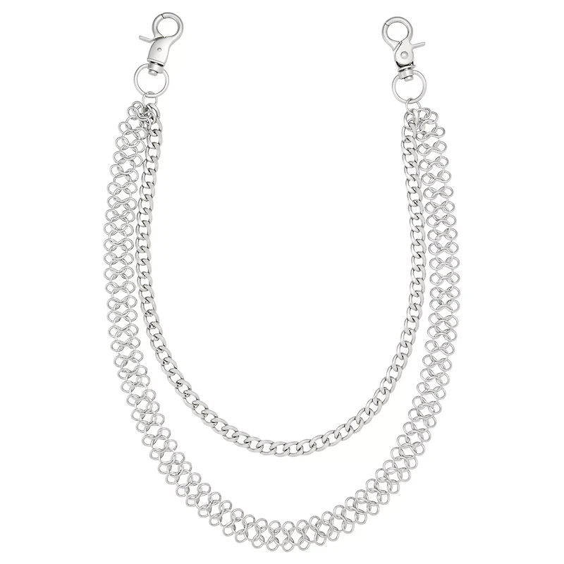 2 Row Silver-Tone Link Bike Wallet Chain