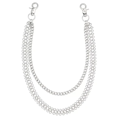 2 Row Silver-Tone Link Bike Wallet Chain