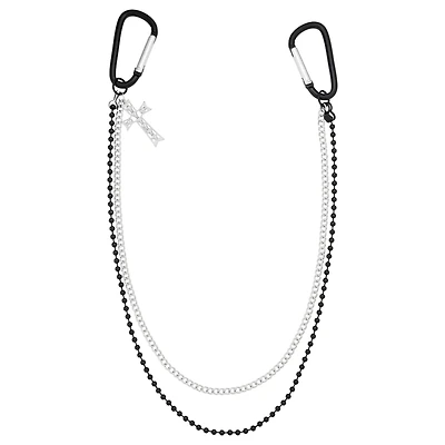 2 Row Black and Silver-Tone Carabiner Cross Wallet Chain