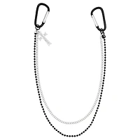 2 Row Black and Silver-Tone Carabiner Cross Wallet Chain