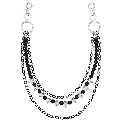 3 Row Black and Silver-Tone Spike Wallet Chain