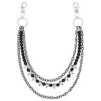 3 Row Black and Silver-Tone Spike Wallet Chain