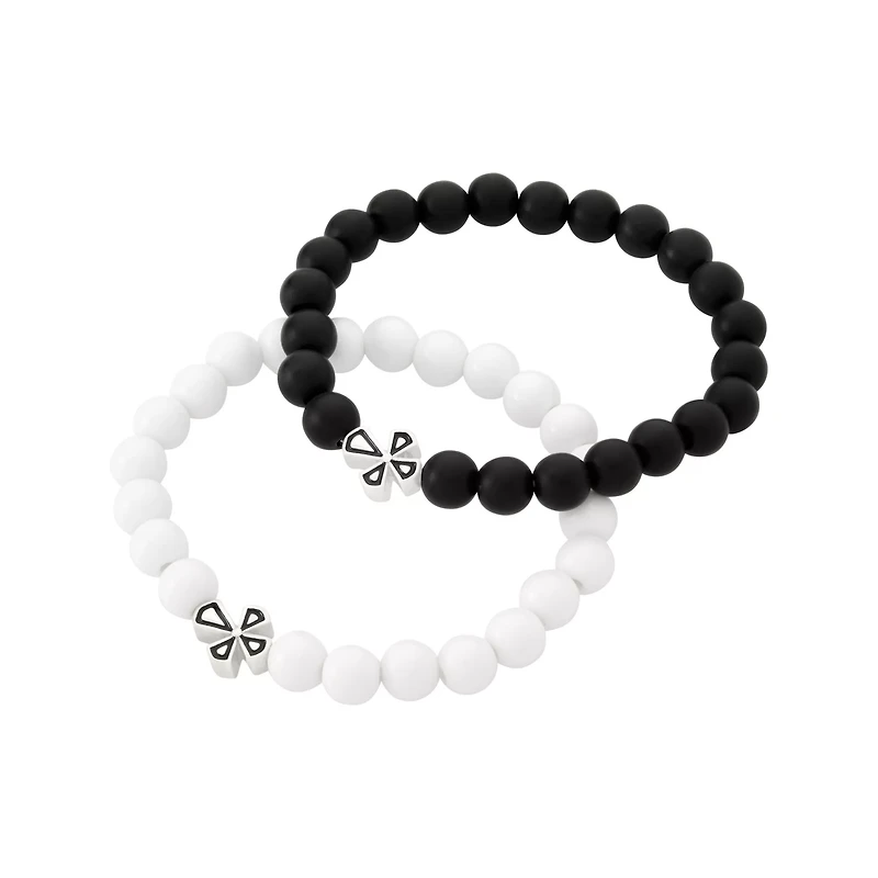 Multi-Pack Cross Black and White Beaded Bracelets - 2 Pack