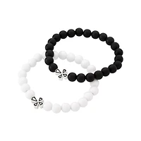 Multi-Pack Cross Black and White Beaded Bracelets - 2 Pack