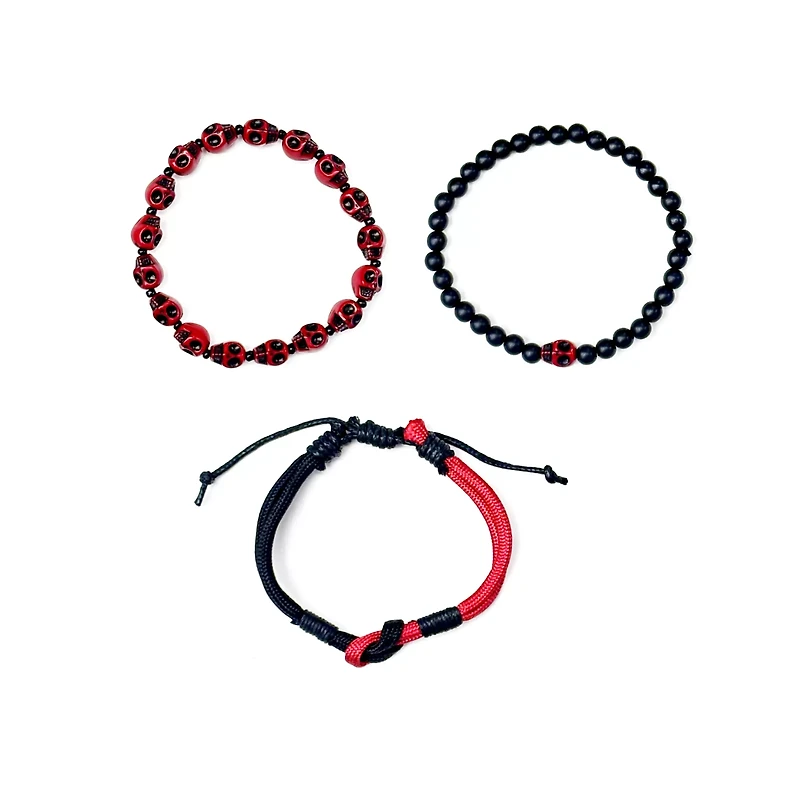 Multi-Pack Black and Red Skull Bracelets - 4 Pack