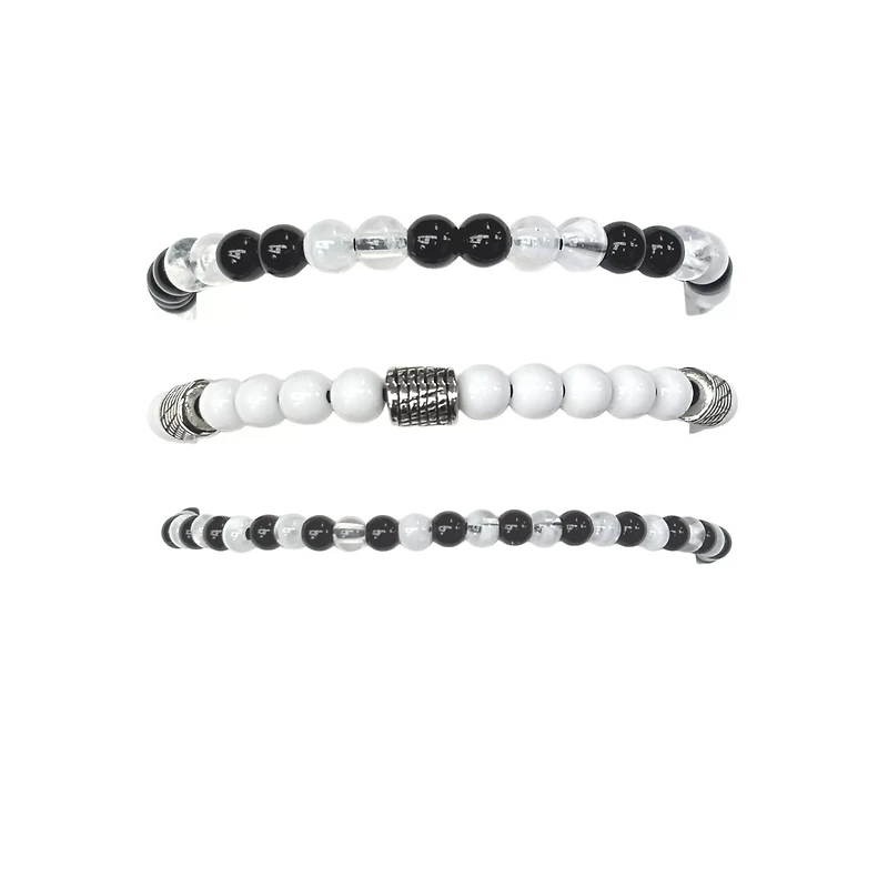 Multi-Pack Black and White Beaded Bracelets - 3 Pack