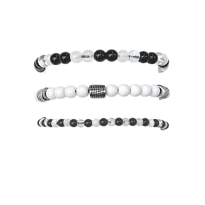 Multi-Pack Black and White Beaded Bracelets - 3 Pack