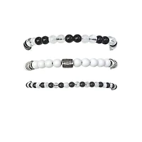 Multi-Pack Black and White Beaded Bracelets - 3 Pack