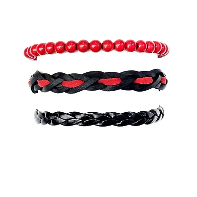 Multi-Pack Red and Black Woven and Beaded Bracelets - 3 Pack