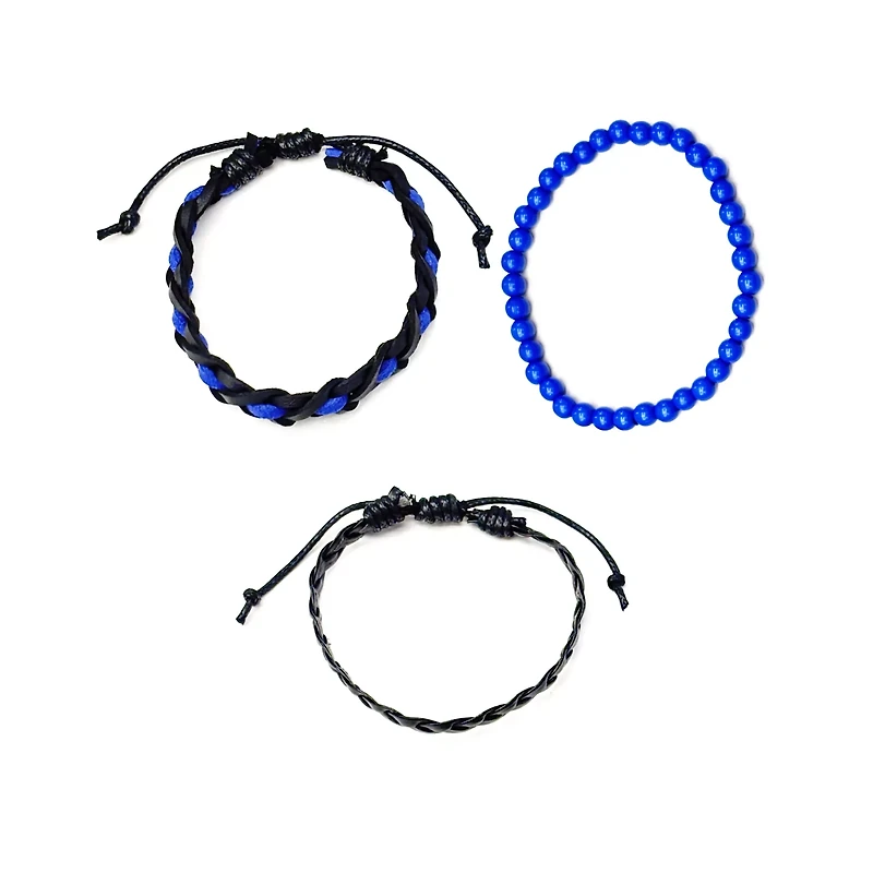 Multi-Pack Black and Blue Woven and Beaded Bracelets - 3 Pack