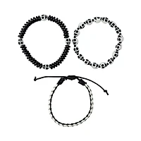 Multi-Pack Black and White Skull Cord and Beaded Bracelets - 3 Pack