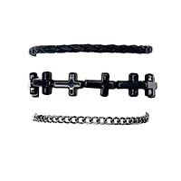 Multi-Pack Black Cross Beaded and Chain Bracelets - 3 Pack