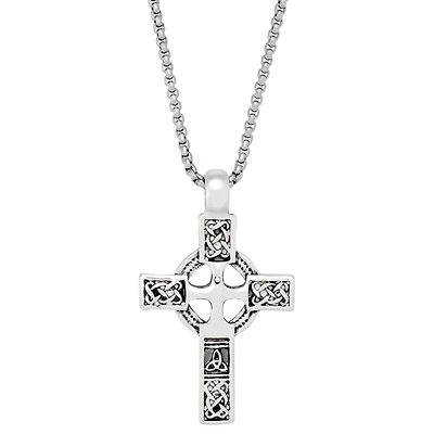 Gothic Cross Silver-Tone Necklace