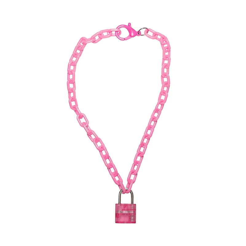 Pink Acrylic Locket Chain Necklace