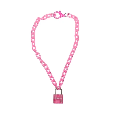 Pink Acrylic Locket Chain Necklace
