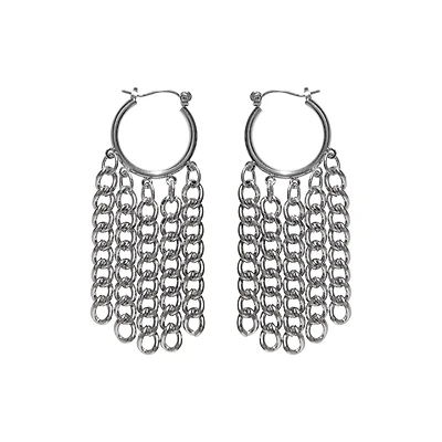 Drop Chains Silver-Tone Dangle Hoop Earrings - 18 Gauge