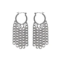 Drop Chains Silver-Tone Dangle Hoop Earrings - 18 Gauge