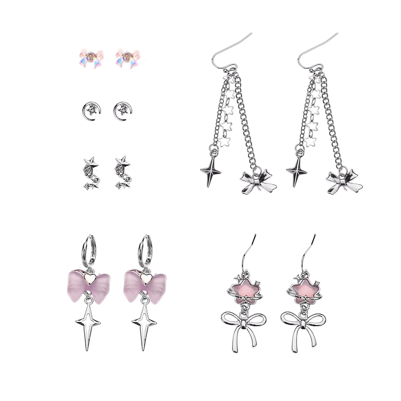 Multi-Pack Pink Bow and Star Earrings - 6 Pair