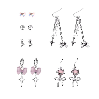 Multi-Pack Pink Bow and Star Earrings - 6 Pair