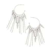 Razor Blade Spike Chain Silver-Tone Hoop Earrings