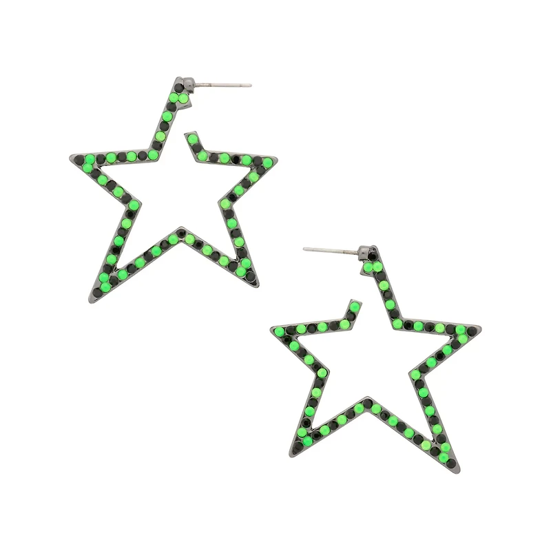 Black and Green Star Hoop Earrings