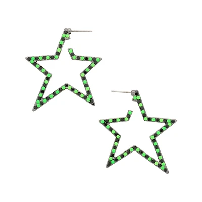 Black and Green Star Hoop Earrings