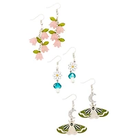 Multi-Pack Flower Mushroom Moth Dangle Earrings - 3 Pair
