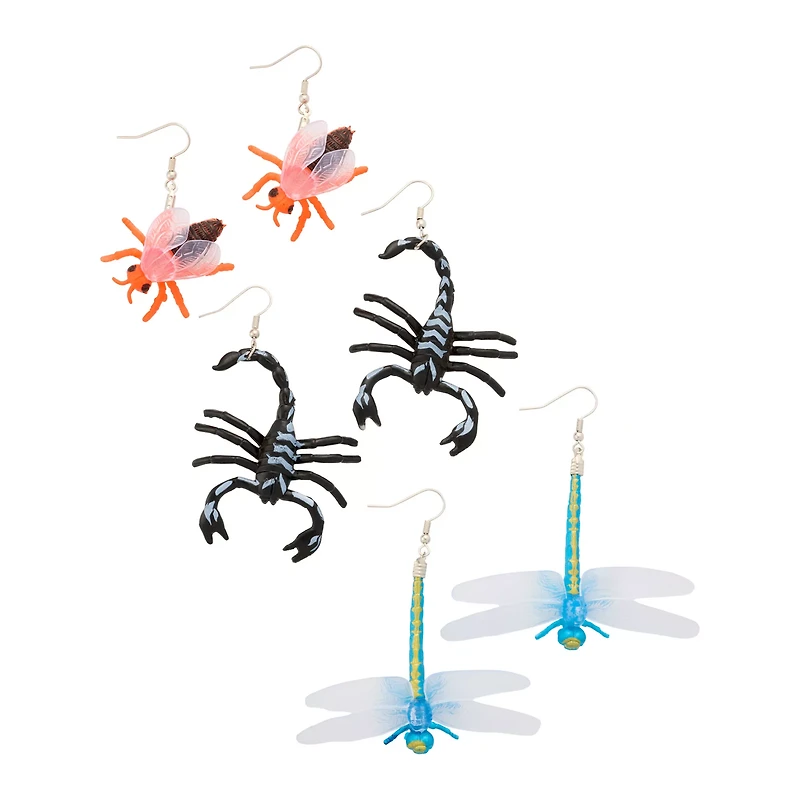 Multi-Pack Scorpion and Moth Dangle Earrings - 3 Pair