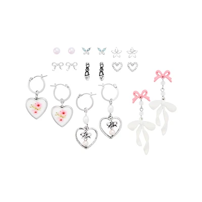 Multi-Pack Pressed Flower Bow Stud and Dangle Earrings - 9 Pair