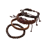 Multi-Pack Beaded and Braided Cord Faux Leather Bracelets - 4 Pack