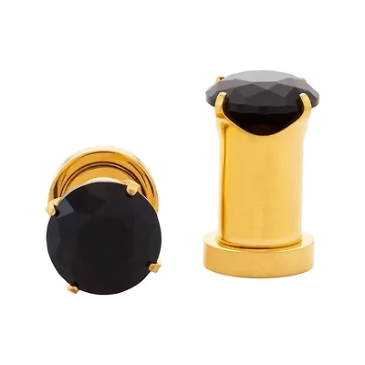 Black Round CZ Gold-Plated Plugs