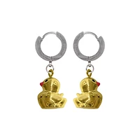 Yellow Duck Dangle Huggie Hoop Earrings - 18 Gauge