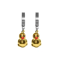 Yellow Duck Dangle Huggie Hoop Earrings - 18 Gauge