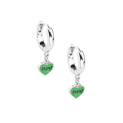 Cunt Heart Dangle Hinge Hoop Earrings - 18 Gauge