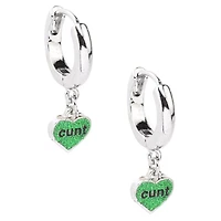 Cunt Heart Dangle Hinge Hoop Earrings - 18 Gauge