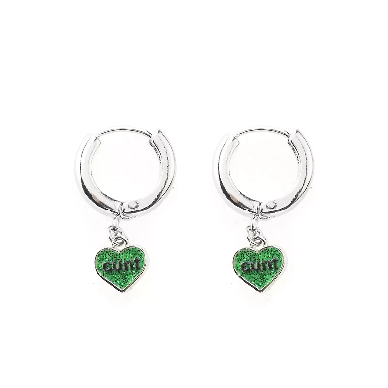 Cunt Heart Dangle Hinge Hoop Earrings - 18 Gauge