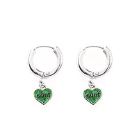 Cunt Heart Dangle Hinge Hoop Earrings - 18 Gauge