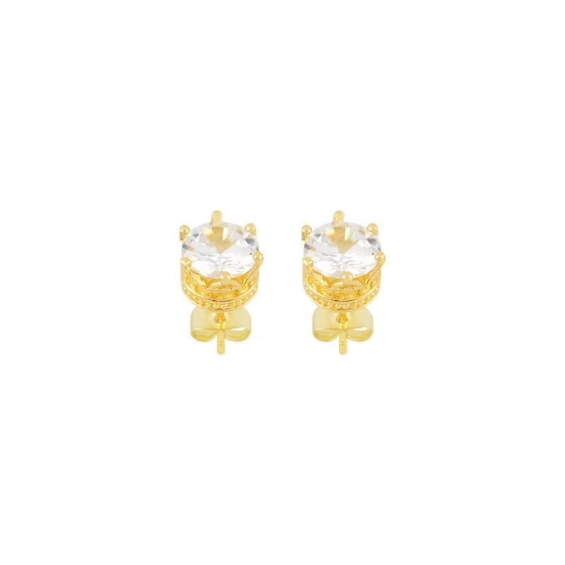 14K Gold Plated CZ Stud Earrings - 20 Gauge