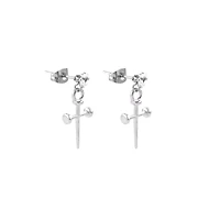 CZ Cross Dangle Stud Earrings - 20 Gauge