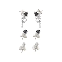 Multi-Pack Black CZ Heart Web Stud Earrings 3 Pair - 20 Gauge