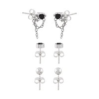 Multi-Pack Black CZ Heart Web Stud Earrings 3 Pair - 20 Gauge