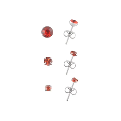 Multi-Pack Red CZ Stud Earrings 3 Pair - 20 Gauge