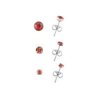 Multi-Pack Red CZ Stud Earrings 3 Pair - 20 Gauge